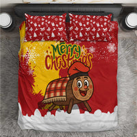 Spain Christmas Bedding Set with Tio de Nadal Log Snowflakes Spanish Flag and Holiday Wreath - Wonder Print Shop
