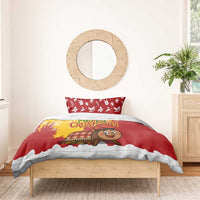 Spain Christmas Bedding Set with Tio de Nadal Log Snowflakes Spanish Flag and Holiday Wreath - Wonder Print Shop