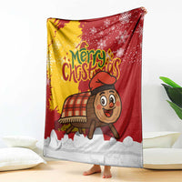 Spain Christmas Blanket with Tio de Nadal Log Snowflakes Spanish Flag and Holiday Wreath - Wonder Print Shop