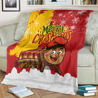 Spain Christmas Blanket with Tio de Nadal Log Snowflakes Spanish Flag and Holiday Wreath - Wonder Print Shop