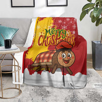 Spain Christmas Blanket with Tio de Nadal Log Snowflakes Spanish Flag and Holiday Wreath - Wonder Print Shop