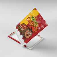 Spain Christmas Canvas Wall Art with Tio de Nadal Log Snowflakes Spanish Flag and Holiday Wreath - Wonder Print Shop