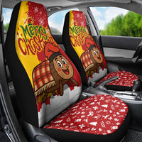 Spain Christmas Car Seat Cover with Tio de Nadal Log Snowflakes Spanish Flag and Holiday Wreath - Wonder Print Shop