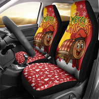 Spain Christmas Car Seat Cover with Tio de Nadal Log Snowflakes Spanish Flag and Holiday Wreath - Wonder Print Shop