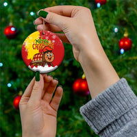 Spain Christmas Ceramic Ornament with Tio de Nadal Log Snowflakes Spanish Flag and Holiday Wreath - Wonder Print Shop
