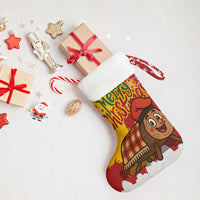Spain Christmas Stocking with Tio de Nadal Log Snowflakes Spanish Flag and Holiday Wreath - Wonder Print Shop