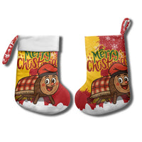 Spain Christmas Stocking with Tio de Nadal Log Snowflakes Spanish Flag and Holiday Wreath - Wonder Print Shop