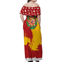 Spain Christmas Family Matching Off Shoulder Maxi Dress and Hawaiian Shirt with Tio de Nadal Log Snowflakes Spanish Flag and Holiday Wreath - Wonder Print Shop