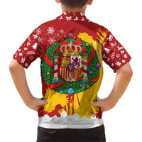 Spain Christmas Family Matching Short Sleeve Bodycon Dress and Hawaiian Shirt with Tio de Nadal Log Snowflakes Spanish Flag and Holiday Wreath - Wonder Print Shop