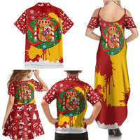Spain Christmas Family Matching Summer Maxi Dress and Hawaiian Shirt with Tio de Nadal Log Snowflakes Spanish Flag and Holiday Wreath - Wonder Print Shop