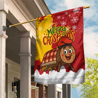 Spain Christmas Garden Flag with Tio de Nadal Log Snowflakes Spanish Flag and Holiday Wreath - Wonder Print Shop