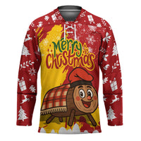Spain Christmas Hockey Jersey with Tio de Nadal Log Snowflakes Spanish Flag and Holiday Wreath - Wonder Print Shop