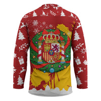 Spain Christmas Hockey Jersey with Tio de Nadal Log Snowflakes Spanish Flag and Holiday Wreath - Wonder Print Shop
