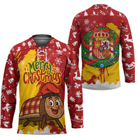 Spain Christmas Hockey Jersey with Tio de Nadal Log Snowflakes Spanish Flag and Holiday Wreath - Wonder Print Shop