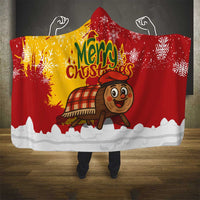 Spain Christmas Hooded Blanket with Tio de Nadal Log Snowflakes Spanish Flag and Holiday Wreath - Wonder Print Shop