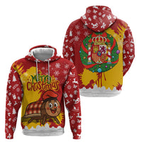 Spain Christmas Hoodie with Tio de Nadal Log Snowflakes Spanish Flag and Holiday Wreath - Wonder Print Shop