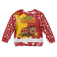 Spain Christmas Kid Ugly Christmas Sweater with Tio de Nadal Log Snowflakes Spanish Flag and Holiday Wreath - Wonder Print Shop