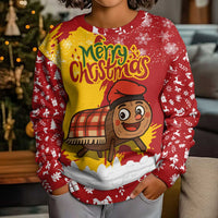 Spain Christmas Kid Ugly Christmas Sweater with Tio de Nadal Log Snowflakes Spanish Flag and Holiday Wreath - Wonder Print Shop