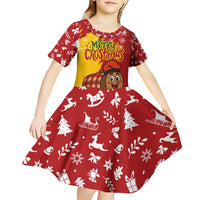 Spain Christmas Kid Short Sleeve Dress with Tio de Nadal Log Snowflakes Spanish Flag and Holiday Wreath - Wonder Print Shop