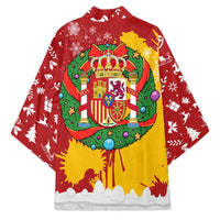 Spain Christmas Kimono with Tio de Nadal Log Snowflakes Spanish Flag and Holiday Wreath - Wonder Print Shop