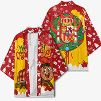 Spain Christmas Kimono with Tio de Nadal Log Snowflakes Spanish Flag and Holiday Wreath - Wonder Print Shop