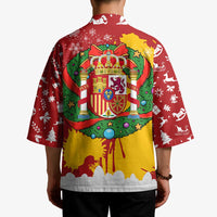 Spain Christmas Kimono with Tio de Nadal Log Snowflakes Spanish Flag and Holiday Wreath - Wonder Print Shop