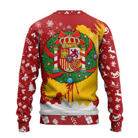 Spain Christmas Ugly Christmas Sweater with Tio de Nadal Log Snowflakes Spanish Flag and Holiday Wreath - Wonder Print Shop