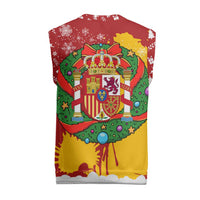 Spain Christmas Knitted V-Neck Vest with Tio de Nadal Log Snowflakes Spanish Flag and Holiday Wreath - Wonder Print Shop