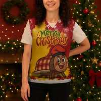 Spain Christmas Knitted V-Neck Vest with Tio de Nadal Log Snowflakes Spanish Flag and Holiday Wreath - Wonder Print Shop