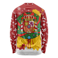 Spain Christmas Long Sleeve Shirt with Tio de Nadal Log Snowflakes Spanish Flag and Holiday Wreath - Wonder Print Shop