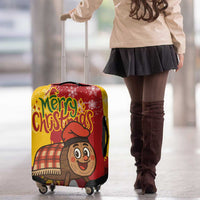 Spain Christmas Luggage Cover with Tio de Nadal Log Snowflakes Spanish Flag and Holiday Wreath - Wonder Print Shop