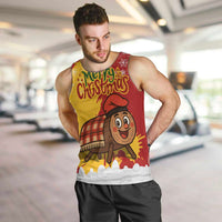 Spain Christmas Men Tank Top with Tio de Nadal Log Snowflakes Spanish Flag and Holiday Wreath - Wonder Print Shop