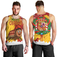 Spain Christmas Men Tank Top with Tio de Nadal Log Snowflakes Spanish Flag and Holiday Wreath - Wonder Print Shop