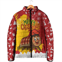 Spain Christmas Padded Jacket with Tio de Nadal Log Snowflakes Spanish Flag and Holiday Wreath - Wonder Print Shop