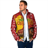 Spain Christmas Padded Jacket with Tio de Nadal Log Snowflakes Spanish Flag and Holiday Wreath - Wonder Print Shop