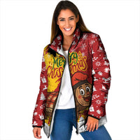 Spain Christmas Padded Jacket with Tio de Nadal Log Snowflakes Spanish Flag and Holiday Wreath - Wonder Print Shop