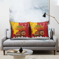 Spain Christmas Pillow Cover with Tio de Nadal Log Snowflakes Spanish Flag and Holiday Wreath - Wonder Print Shop