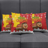 Spain Christmas Pillow Cover with Tio de Nadal Log Snowflakes Spanish Flag and Holiday Wreath - Wonder Print Shop