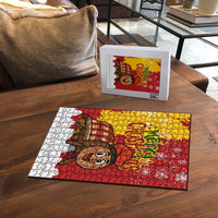 Spain Christmas Puzzle with Tio de Nadal Log Snowflakes Spanish Flag and Holiday Wreath - Wonder Print Shop