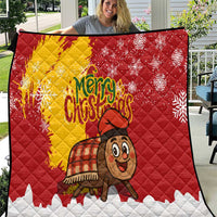 Spain Christmas Quilt with Tio de Nadal Log Snowflakes Spanish Flag and Holiday Wreath - Wonder Print Shop