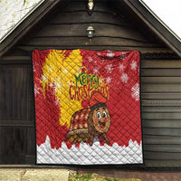 Spain Christmas Quilt with Tio de Nadal Log Snowflakes Spanish Flag and Holiday Wreath - Wonder Print Shop