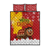 Spain Christmas Quilt Bed Set with Tio de Nadal Log Snowflakes Spanish Flag and Holiday Wreath - Wonder Print Shop