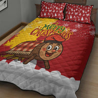 Spain Christmas Quilt Bed Set with Tio de Nadal Log Snowflakes Spanish Flag and Holiday Wreath - Wonder Print Shop