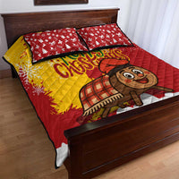 Spain Christmas Quilt Bed Set with Tio de Nadal Log Snowflakes Spanish Flag and Holiday Wreath - Wonder Print Shop