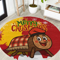 Spain Christmas Round Carpet with Tio de Nadal Log Snowflakes Spanish Flag and Holiday Wreath - Wonder Print Shop