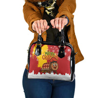 Spain Christmas Shoulder Handbag with Tio de Nadal Log Snowflakes Spanish Flag and Holiday Wreath - Wonder Print Shop