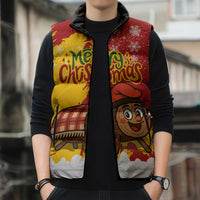 Spain Christmas Sleeveless Puffer Jacket with Tio de Nadal Log Snowflakes Spanish Flag and Holiday Wreath - Wonder Print Shop