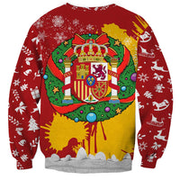 Spain Christmas Sweatshirt with Tio de Nadal Log Snowflakes Spanish Flag and Holiday Wreath - Wonder Print Shop