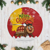 Spain Christmas Tree Skirt with Tio de Nadal Log Snowflakes Spanish Flag and Holiday Wreath - Wonder Print Shop