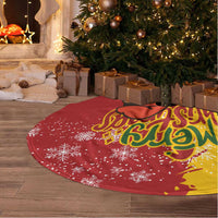 Spain Christmas Tree Skirt with Tio de Nadal Log Snowflakes Spanish Flag and Holiday Wreath - Wonder Print Shop